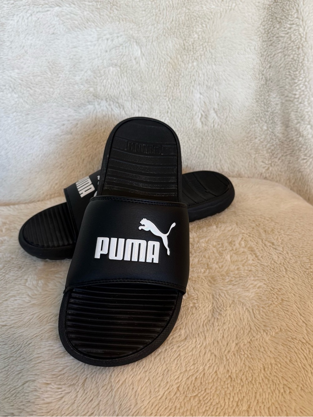 Puma Black Slide Sandals with White Logo